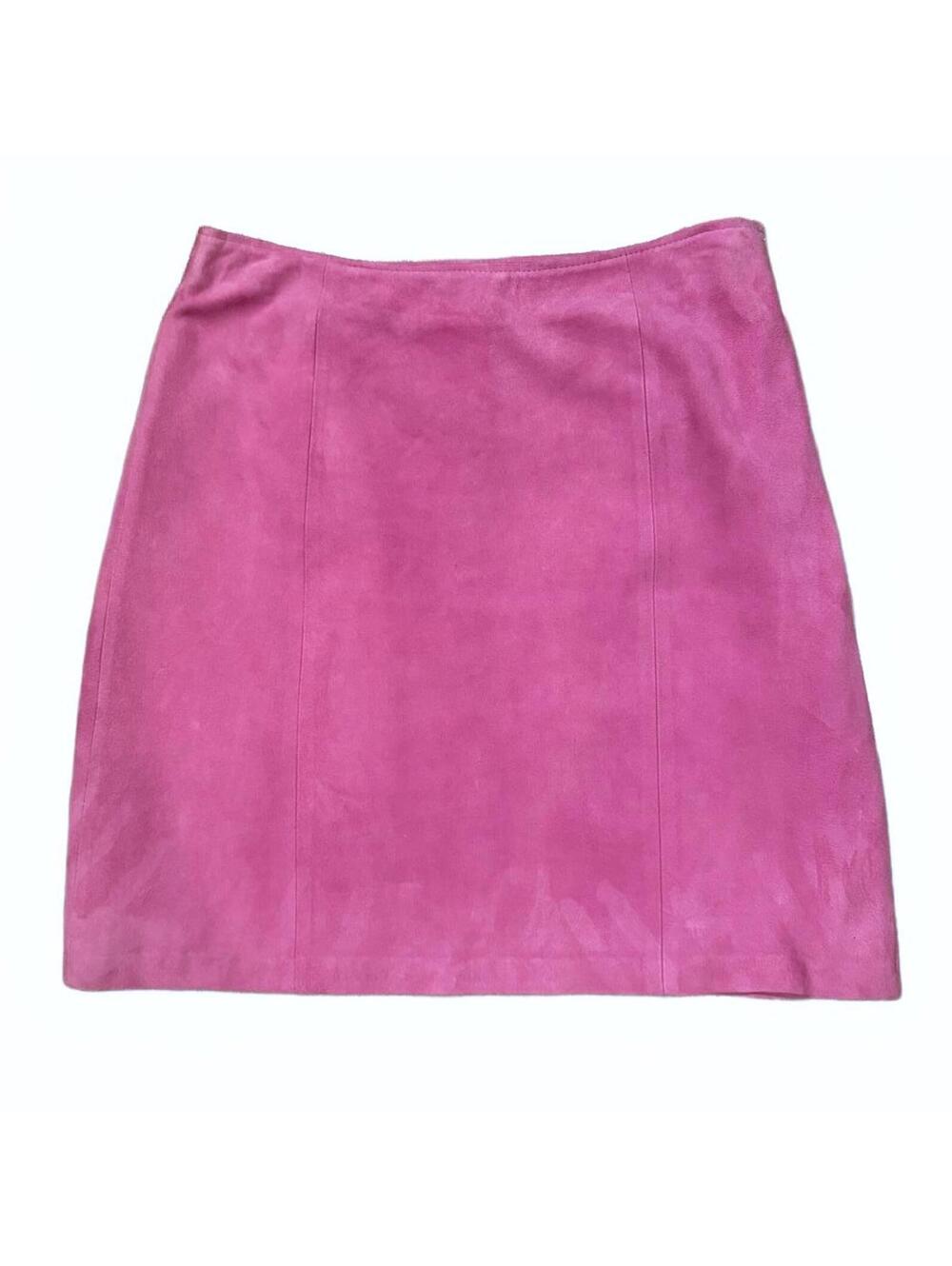 Vintage Cache Hot Pink 100% Goat Suede Mini Skirt New With Tags Size 8